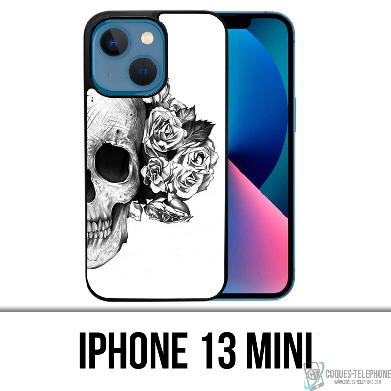 Funda para iPhone 13 Mini - Skull Head Roses Negro Blanco