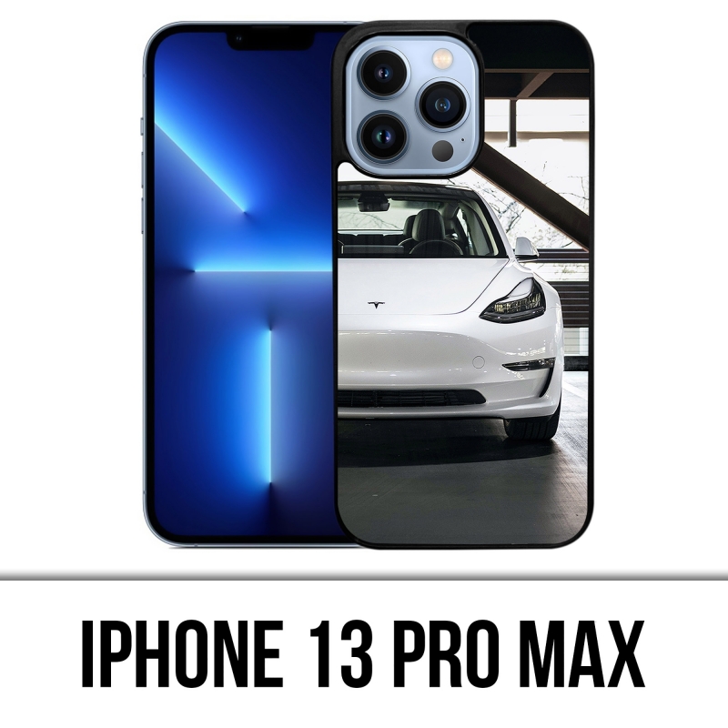 Funda para iPhone 13 Pro Max - Tesla Model 3 Blanca