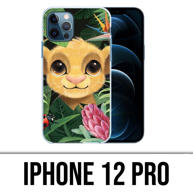 Coque iPhone 12 Pro - Disney Simba Bebe Feuilles