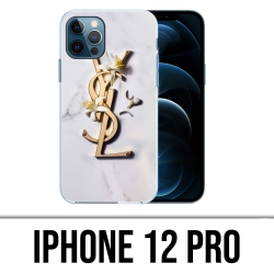 Coque iPhone 12 Pro - YSL Yves Saint Laurent Marbre Fleurs