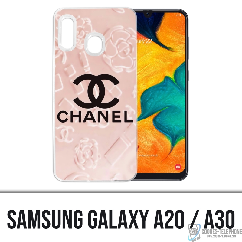 Custodia Samsung Galaxy A20 - Sfondo rosa Chanel