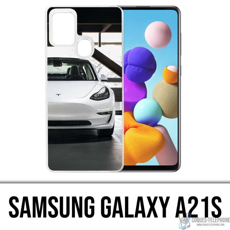 Carcasa para Samsung Galaxy A21s - Tesla Model 3 Blanca