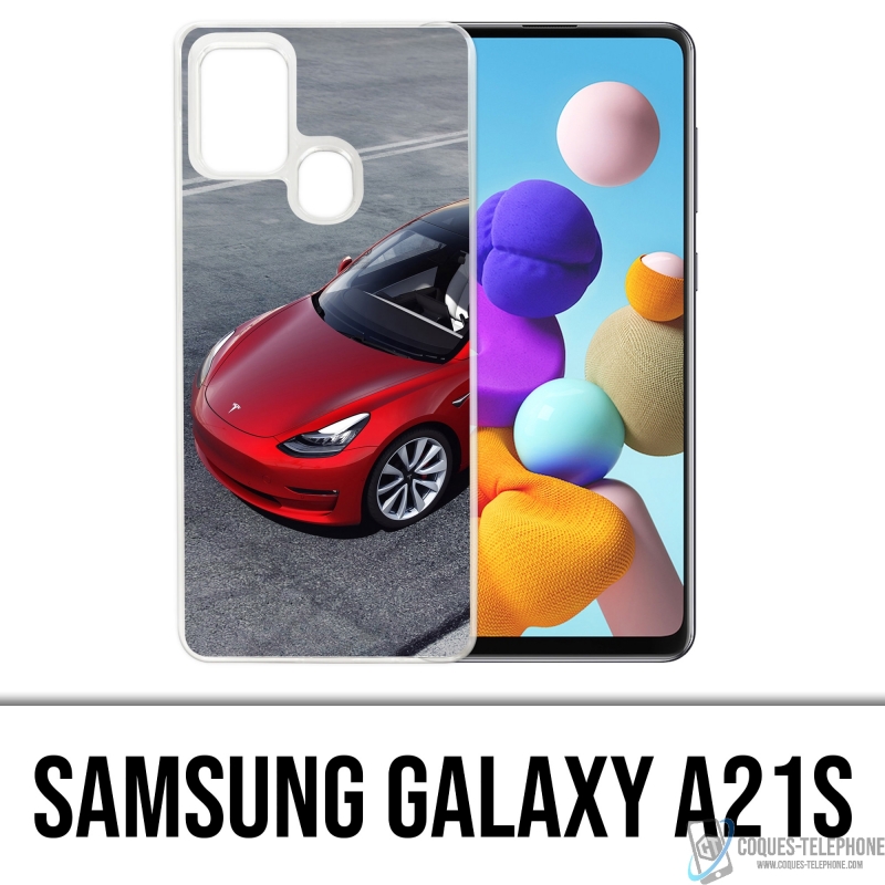 Custodia per Samsung Galaxy A21s - Tesla Model 3 Rossa