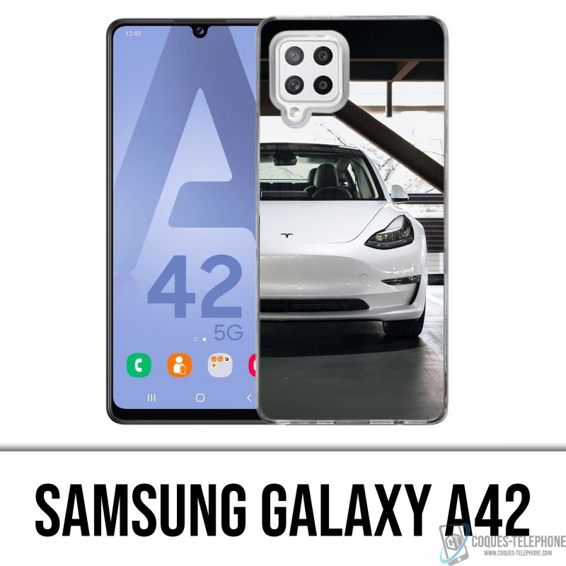 Coque Samsung Galaxy A42 - Tesla Model 3 Blanc