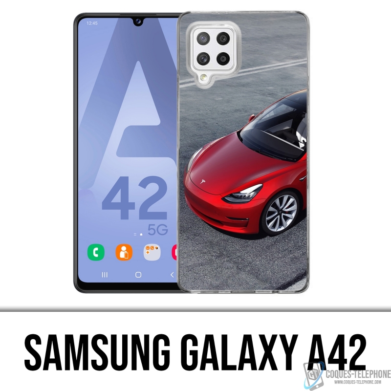 Custodia per Samsung Galaxy A42 - Tesla Model 3 Rossa