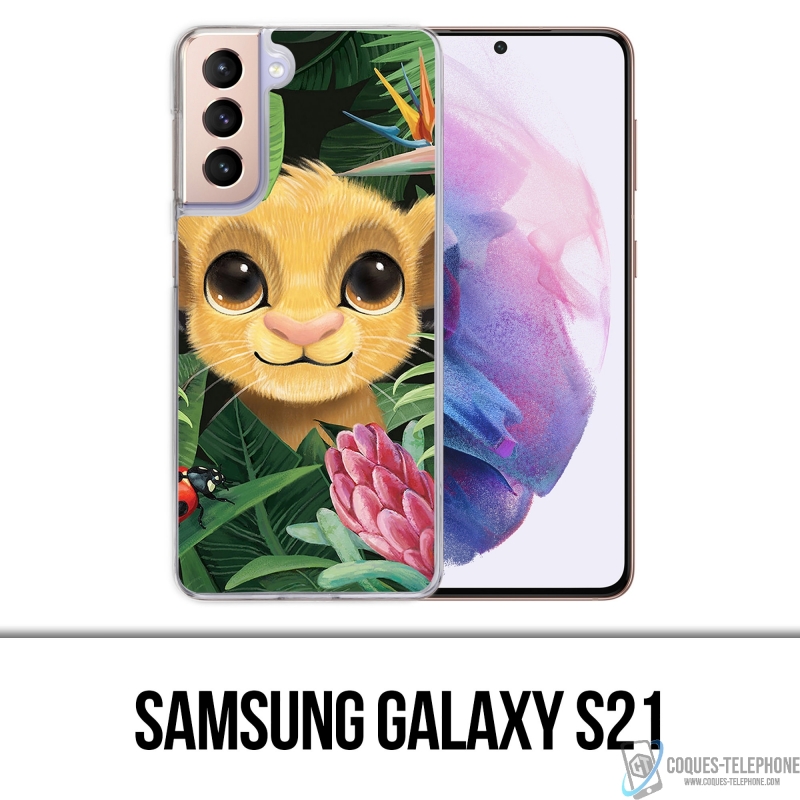 Coque Samsung Galaxy S21 - Disney Simba Bebe Feuilles