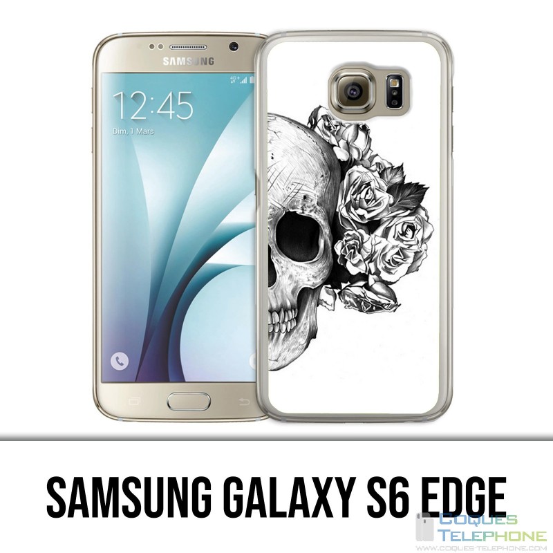 Custodia edge Samsung Galaxy S6 - Skull Head Roses Nero Bianco