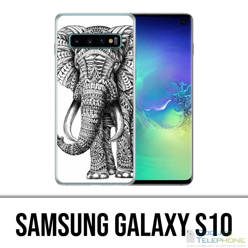 Coque Samsung Galaxy S10 - Eléphant Aztèque Noir Et Blanc