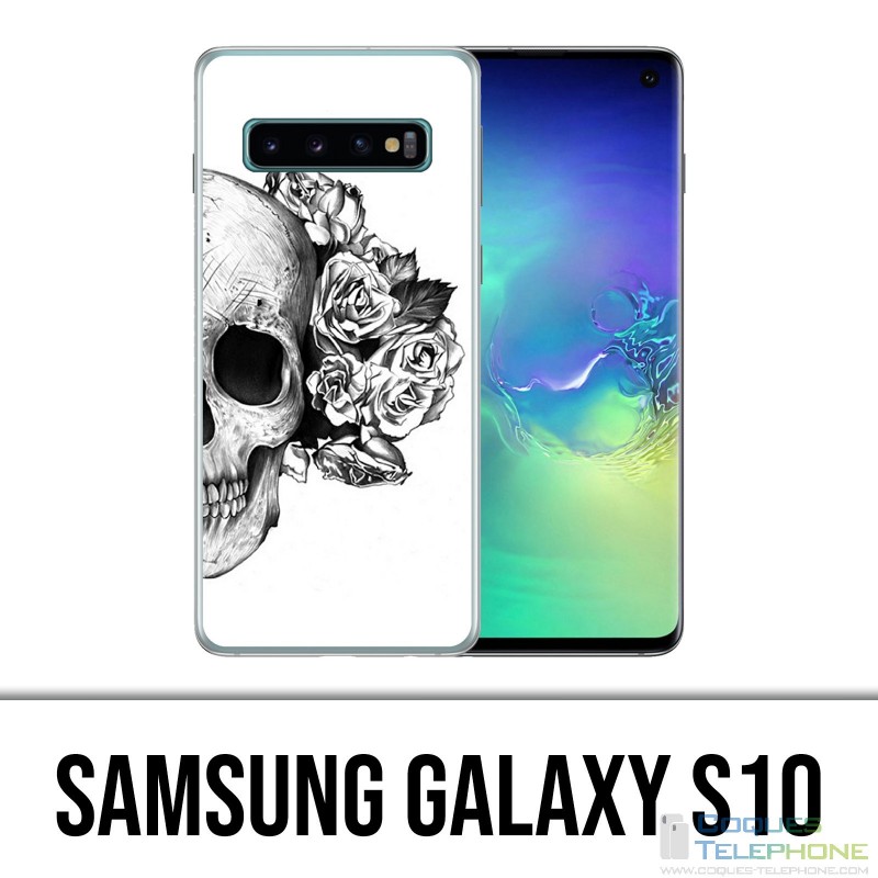 Carcasa Samsung Galaxy S10 - Skull Head Roses Negro Blanco