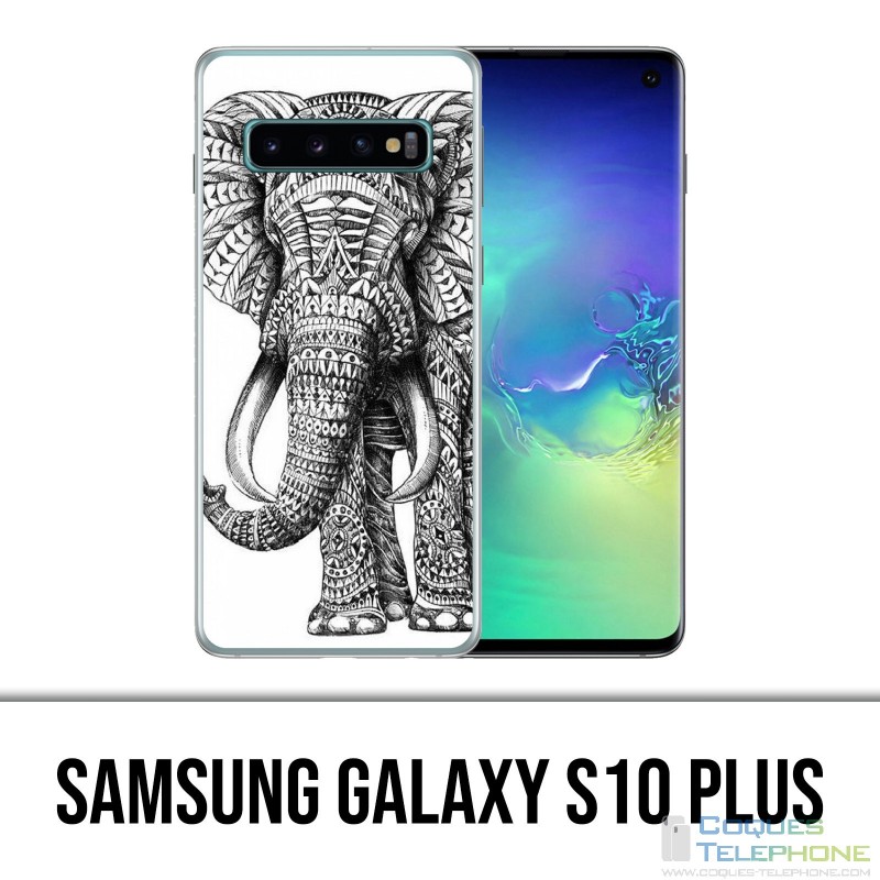 Samsung Galaxy S10 Plus Hülle - Aztekischer Schwarzweiss-Elefant