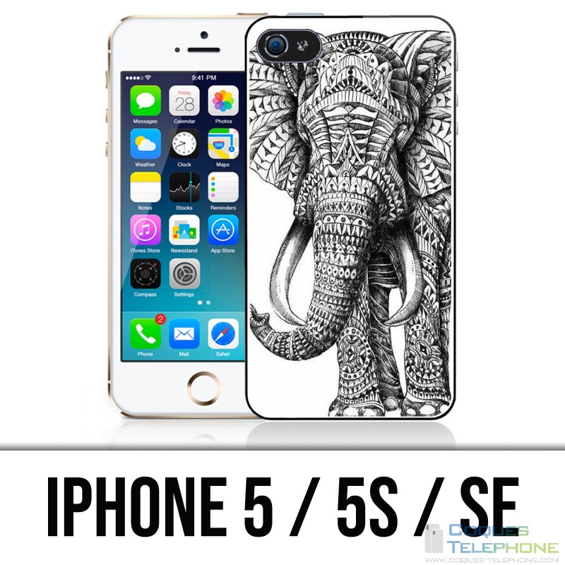 Custodia per iPhone 5 / 5S / SE - Elefante azteco bianco e nero