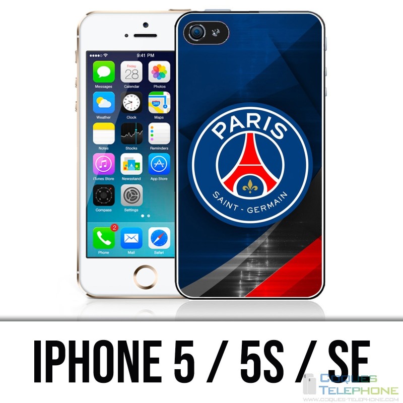 Coque iPhone 5 / 5S / SE - PSG Logo Metal Chrome