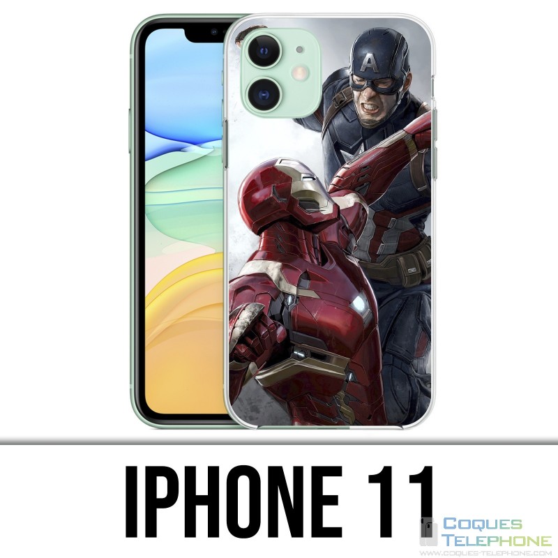 Coque iPhone 11 - Captain America Vs Iron Man Avengers