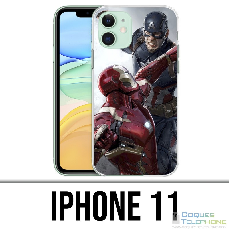 Vinilo o funda para iPhone Capitán América vs Iron Man Avengers 11