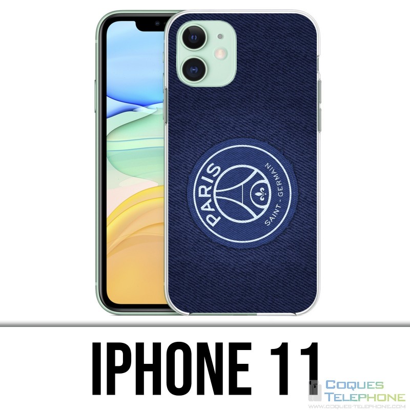 Coque iPhone 11 - PSG Minimalist Fond Bleu