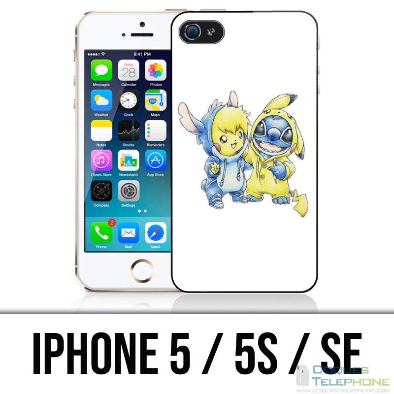 Coque iPhone 5 / 5S / SE - Stitch Pikachu Bébé