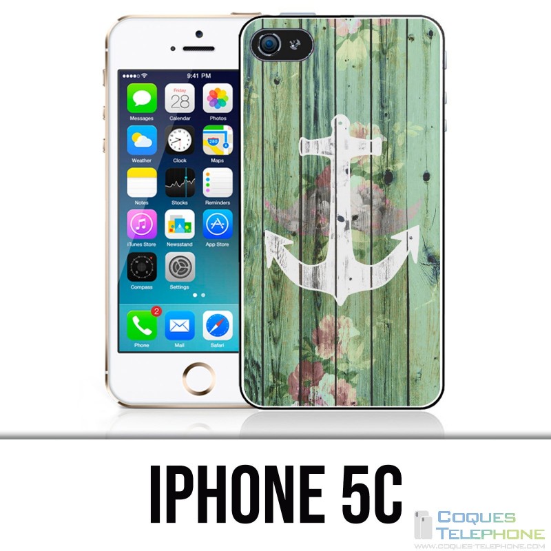 Custodia per iPhone 5C - Ancora marina in legno