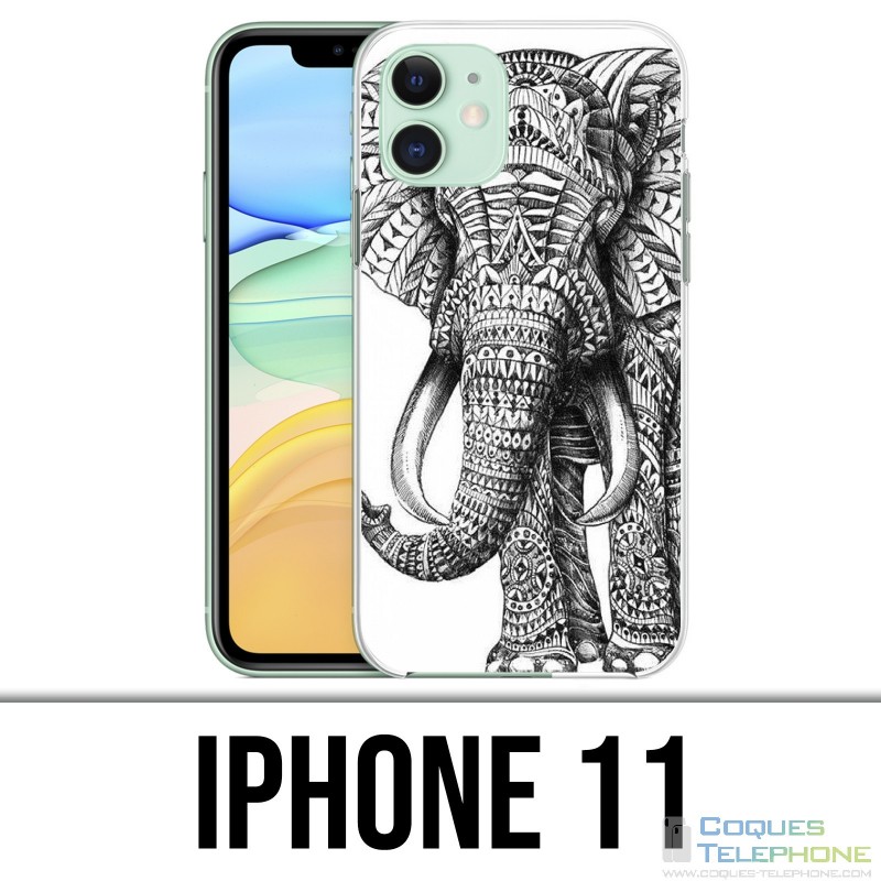 Custodia per iPhone 11 - Elefante azteco in bianco e nero