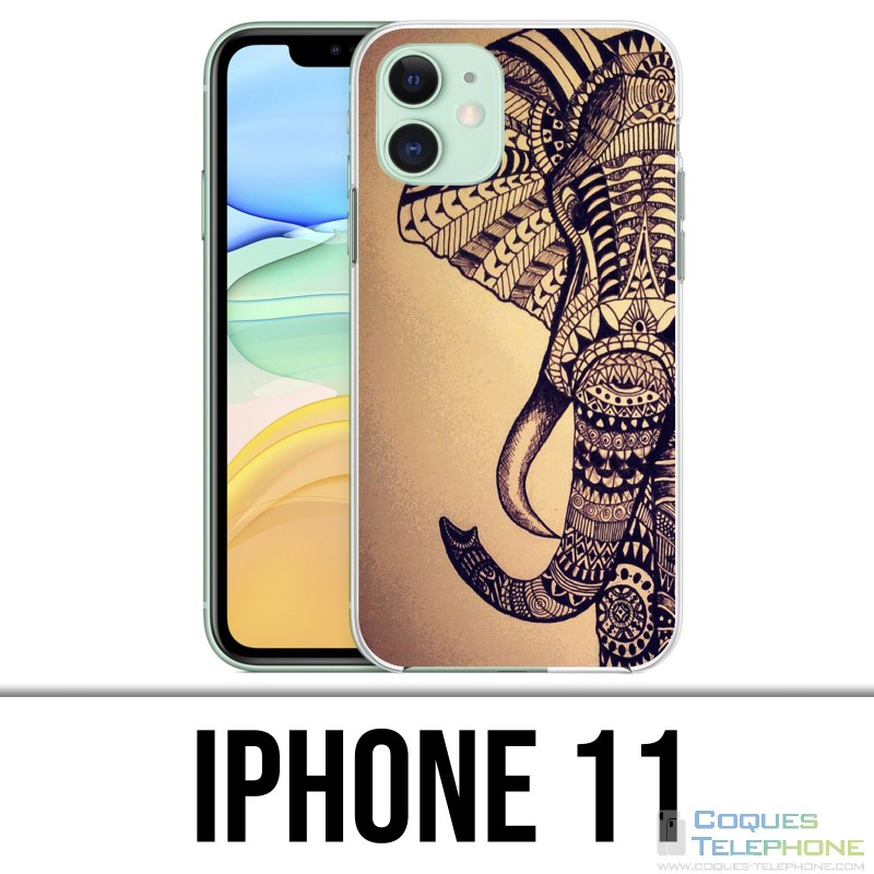 Coque iPhone iPhone 11 - Eléphant Aztèque Vintage