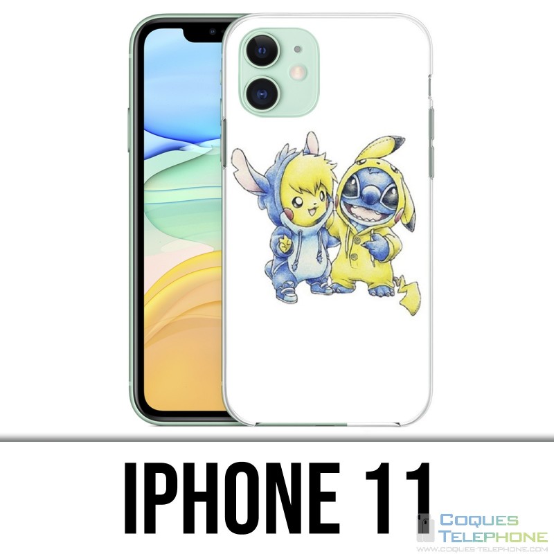 Coque iPhone 11 - Stitch Pikachu Bébé