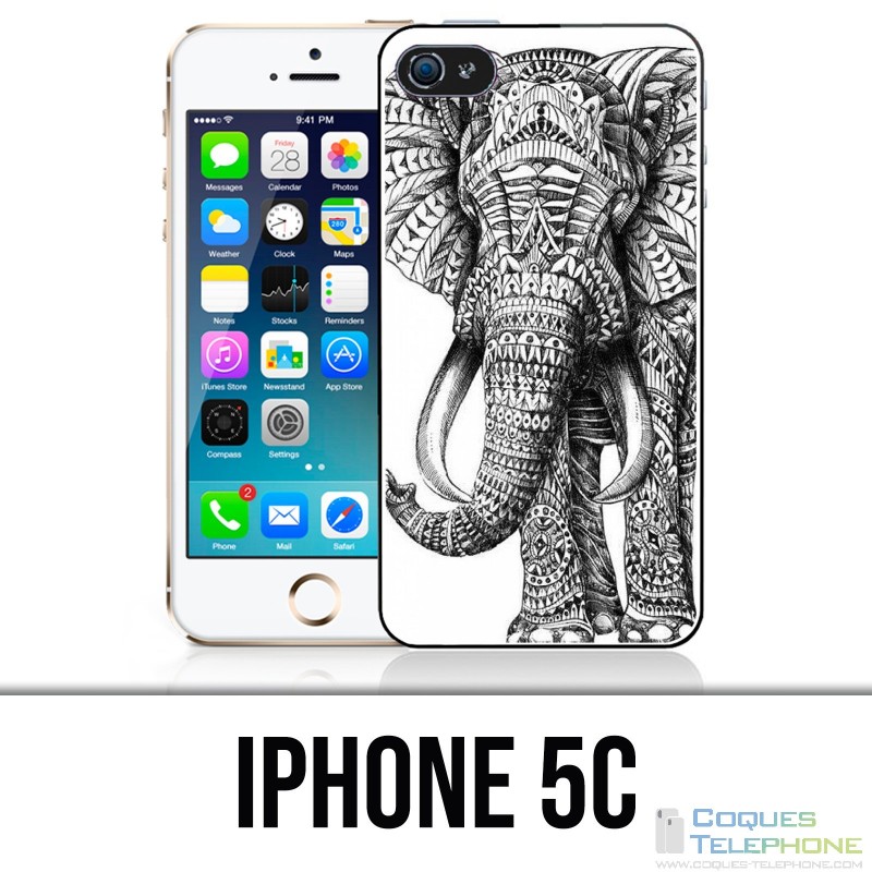 Custodia per iPhone 5C - Elefante azteco bianco e nero