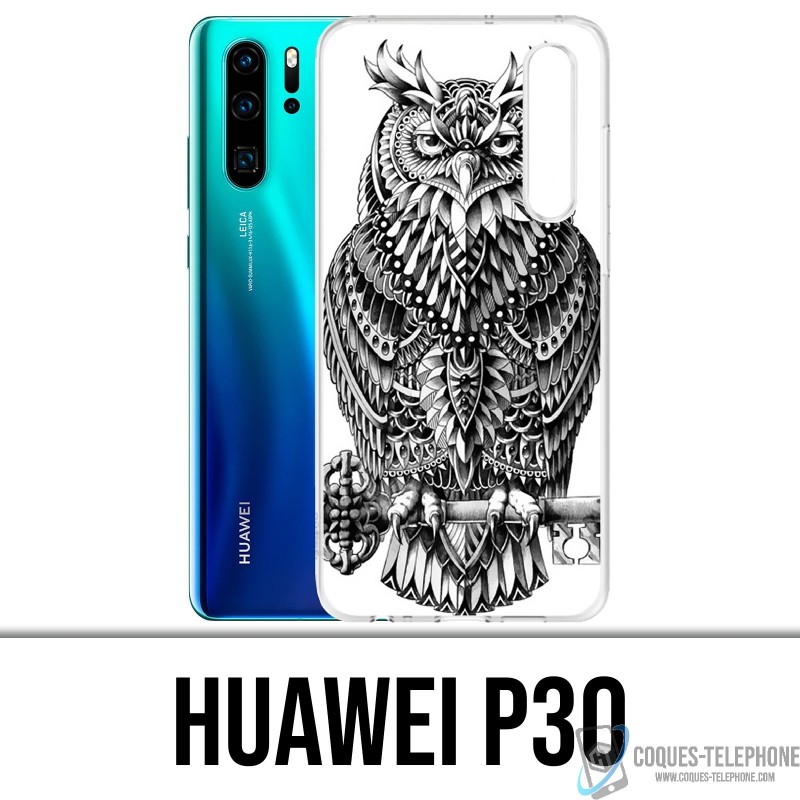 Coque Huawei P30 - Hibou Azteque