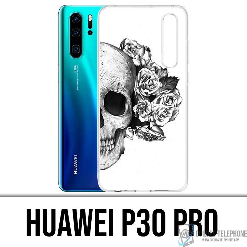 Funda Huawei P30 PRO - Skull Head Roses Black White