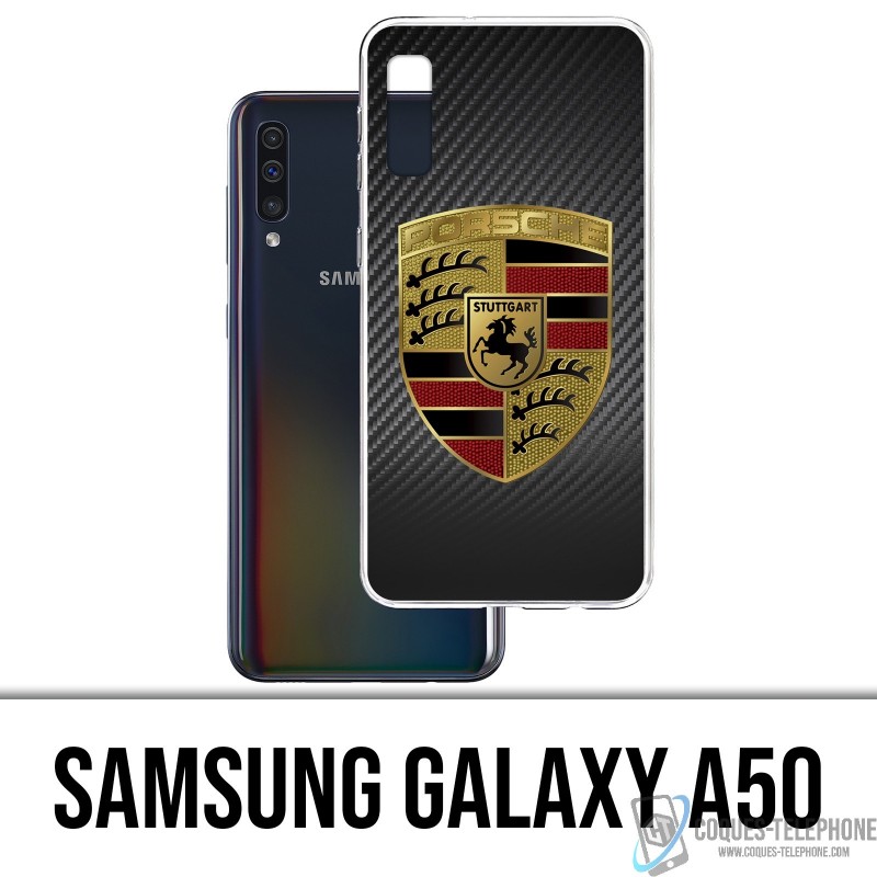 Coque Samsung Galaxy A50 - Porsche logo carbone