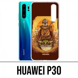 Funda Huawei P30 - Star Wars Mandalorian Yoda fanart