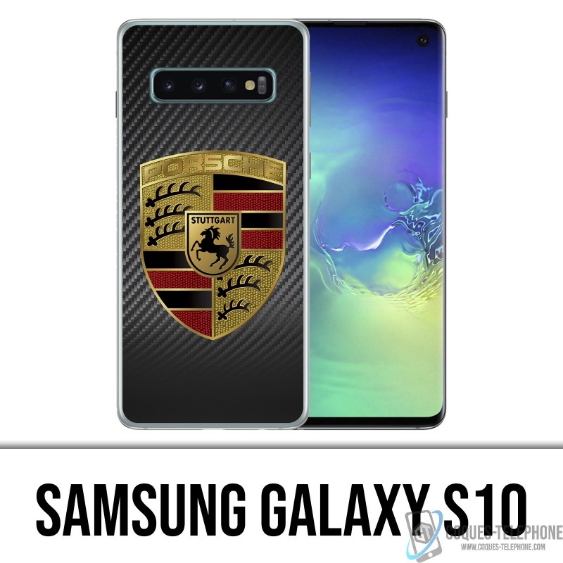 Coque Samsung Galaxy S10 - Porsche logo carbone