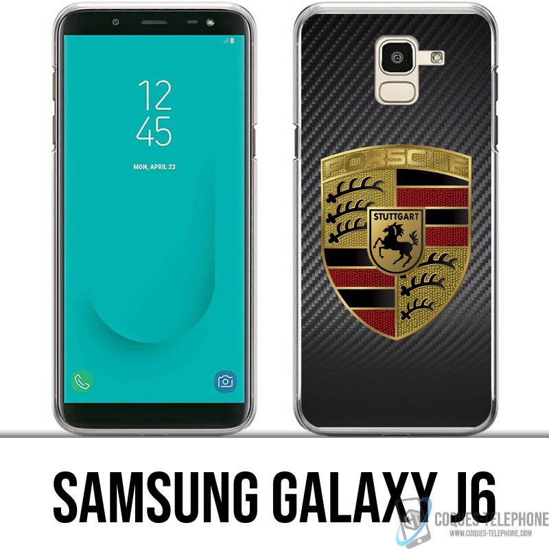 Coque Samsung Galaxy J6 - Porsche logo carbone