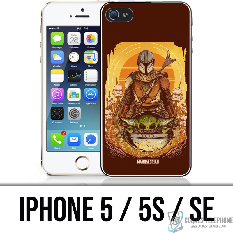 Coque iPhone 5 / 5S / SE - Star Wars Mandalorian Yoda fanart