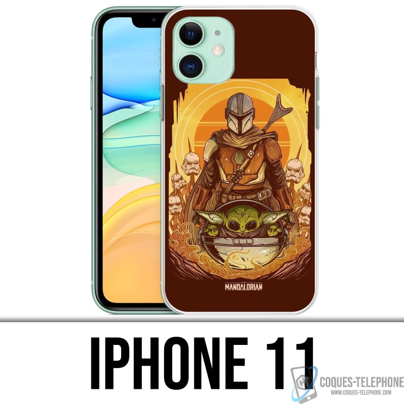 Custodia per iPhone 11 - Star Wars Mandalorian Yoda fanart