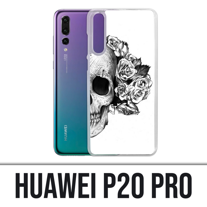 Custodia Huawei P20 Pro - Testa di teschio rose nero bianco