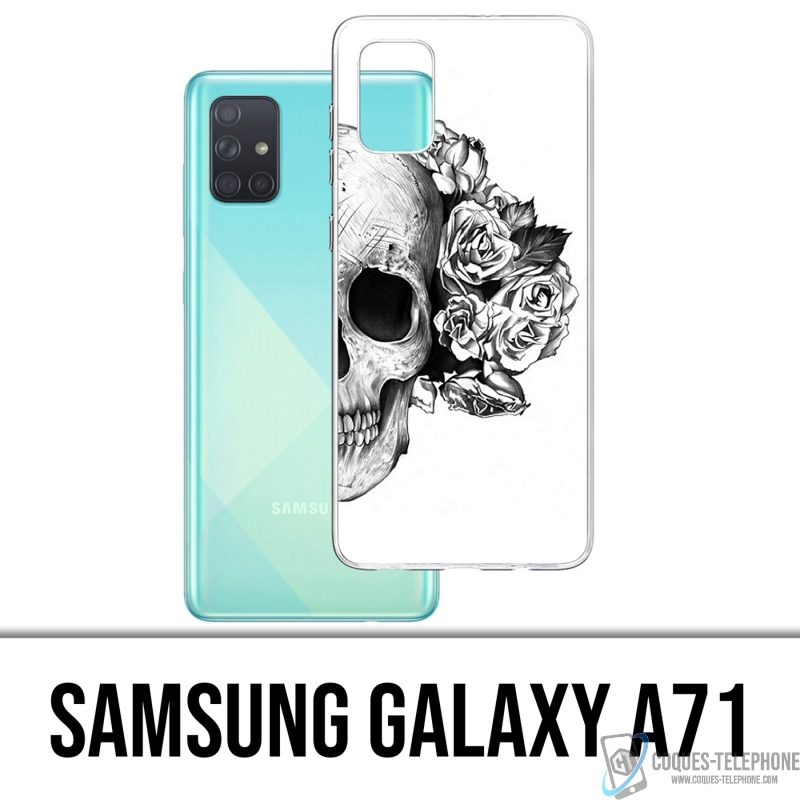 Samsung Galaxy A71 Case - Skull Head Roses Black White