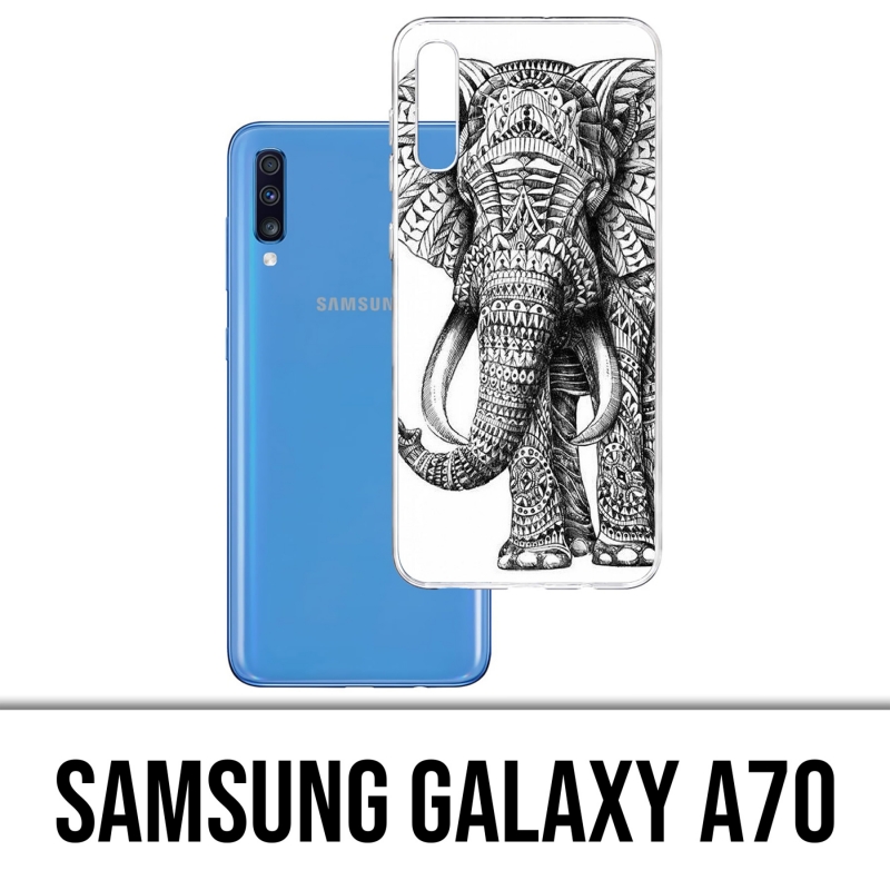 Coque Samsung Galaxy A70 - Éléphant Aztèque Noir Et Blanc