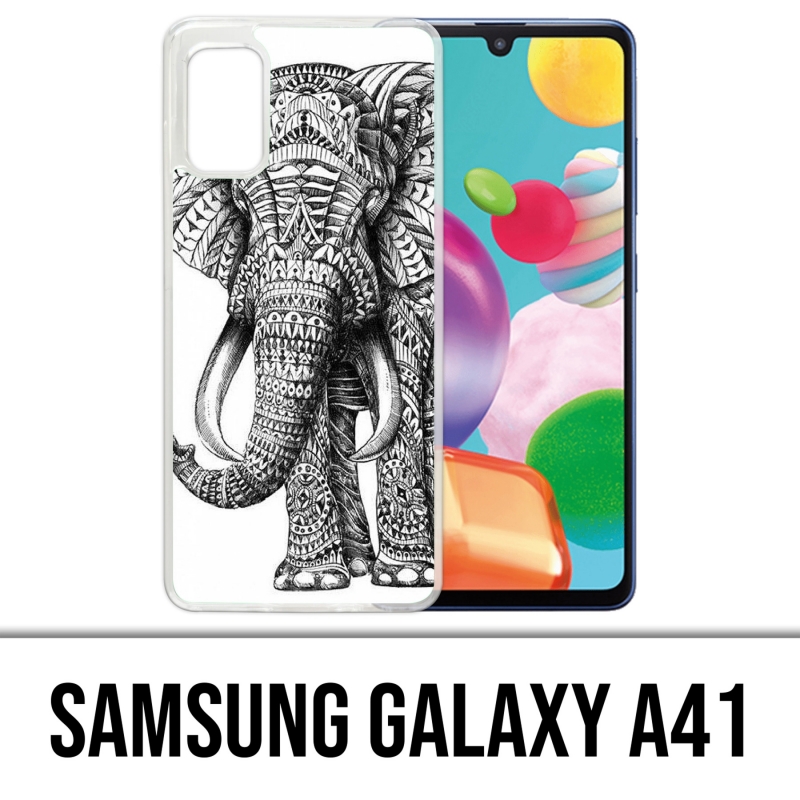 Custodia per Samsung Galaxy A41 - Elefante azteco in bianco e nero