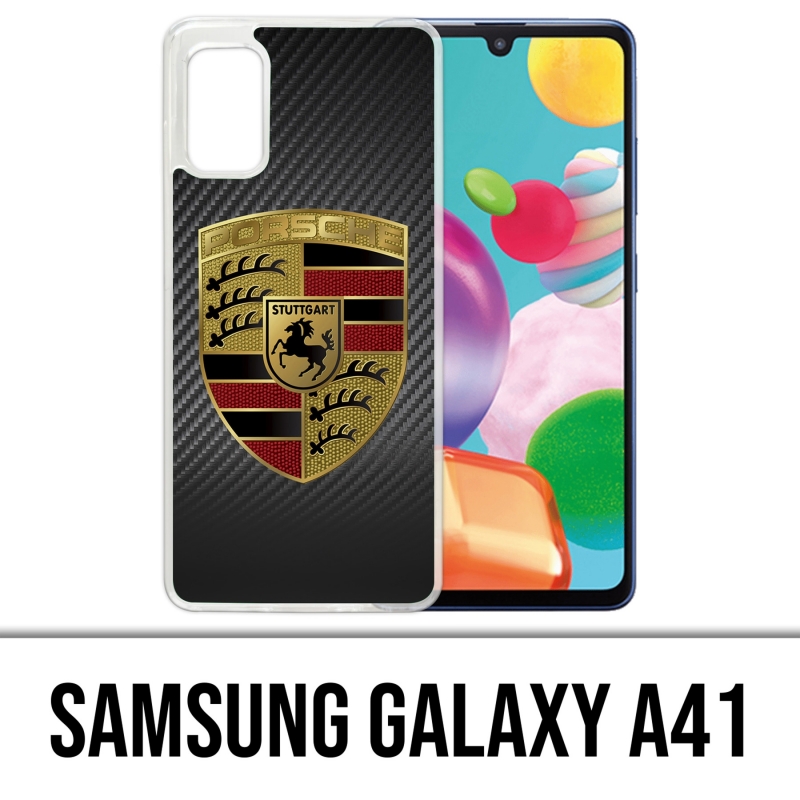 Coque Samsung Galaxy A41 - Porsche Logo Carbone