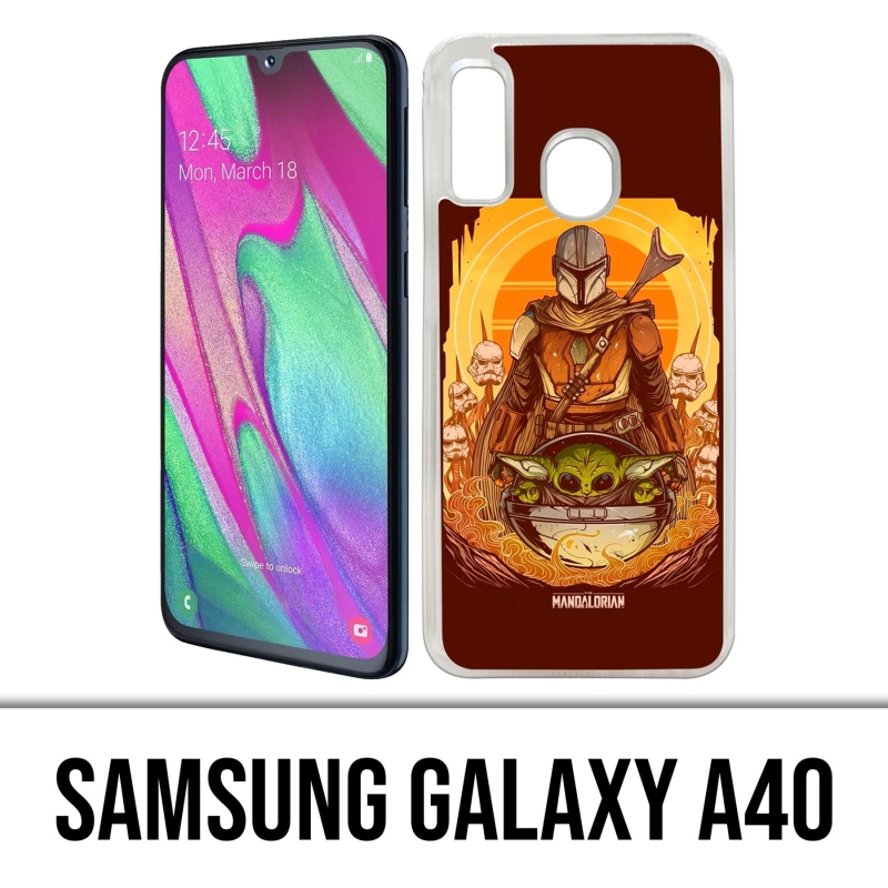 Coque Samsung Galaxy A40 - Star Wars Mandalorian Yoda Fanart