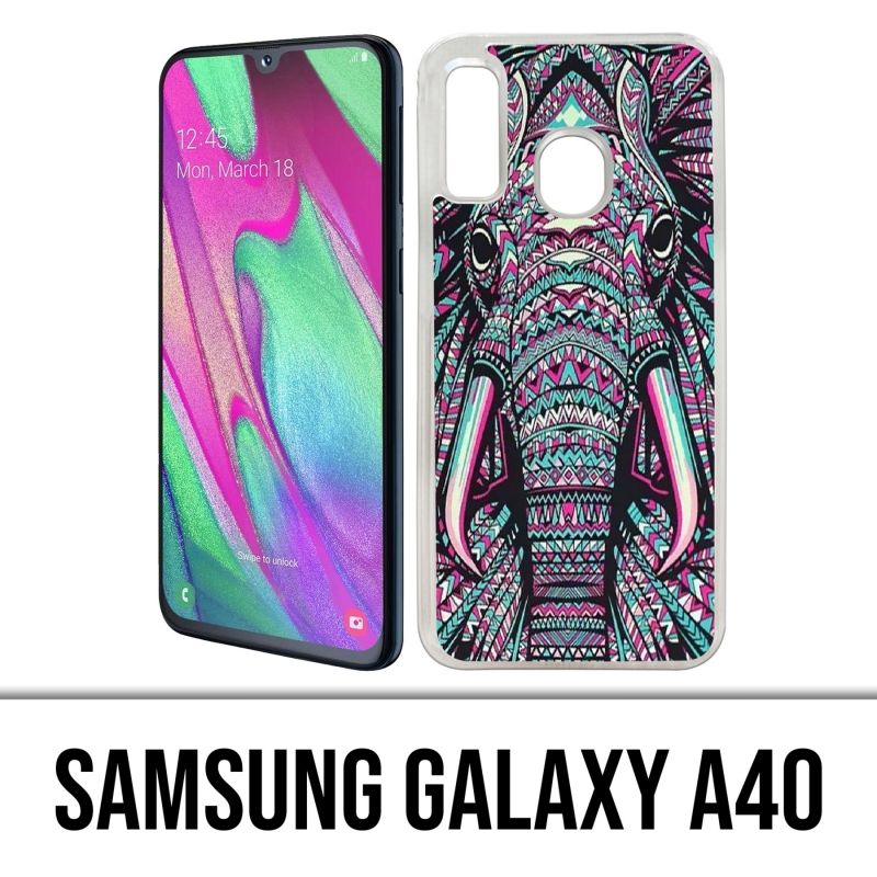 Coque Samsung Galaxy A40 - Éléphant Aztèque Coloré