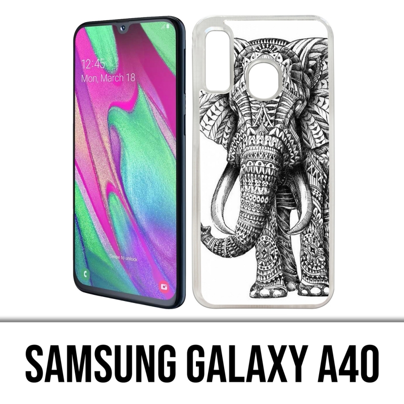 Coque Samsung Galaxy A40 - Éléphant Aztèque Noir Et Blanc