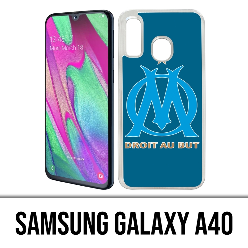 Custodia per Samsung Galaxy A40 - Logo Om Marseille in grande sfondo blu