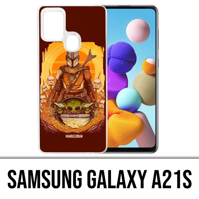 Custodia per Samsung Galaxy A21s - Star Wars Mandalorian Yoda Fanart