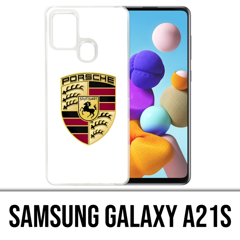 Funda Samsung Galaxy A21s - Logotipo Porsche Blanco