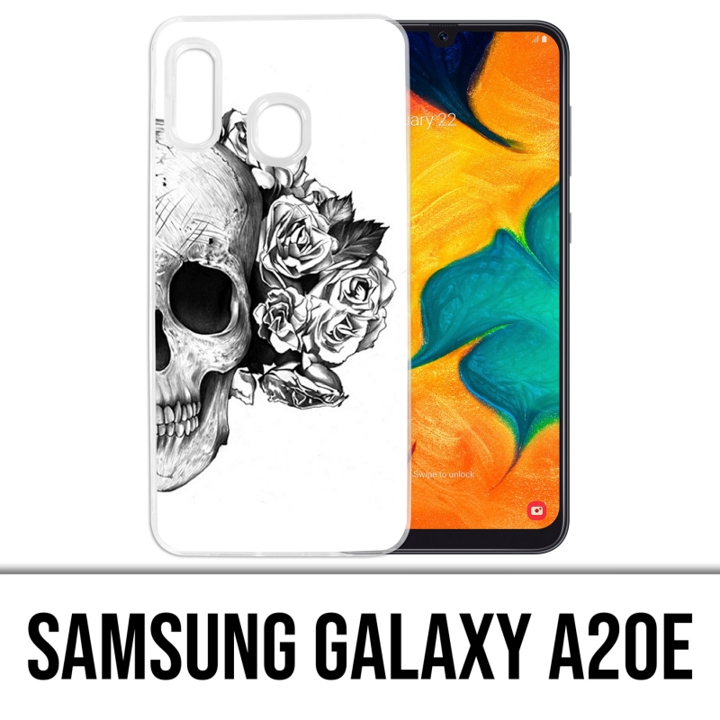 Funda Samsung Galaxy A20e - Skull Head Roses Negro Blanco