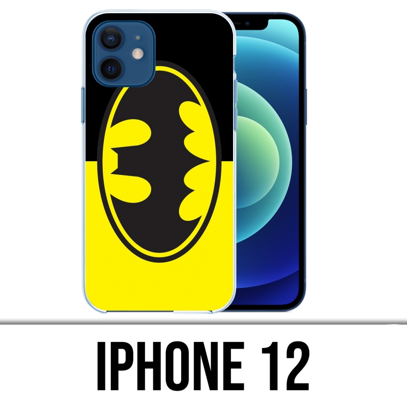 Coque iPhone 12 - Batman Logo Classic Jaune Noir