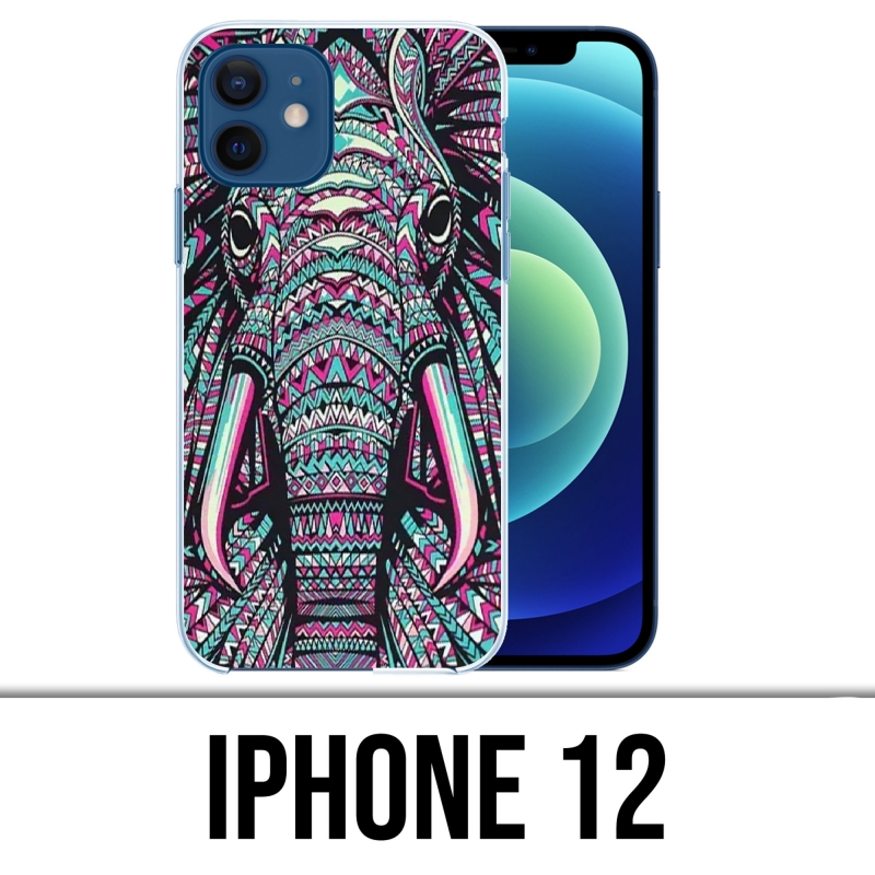 Custodia per iPhone 12 - Elefante azteco colorato