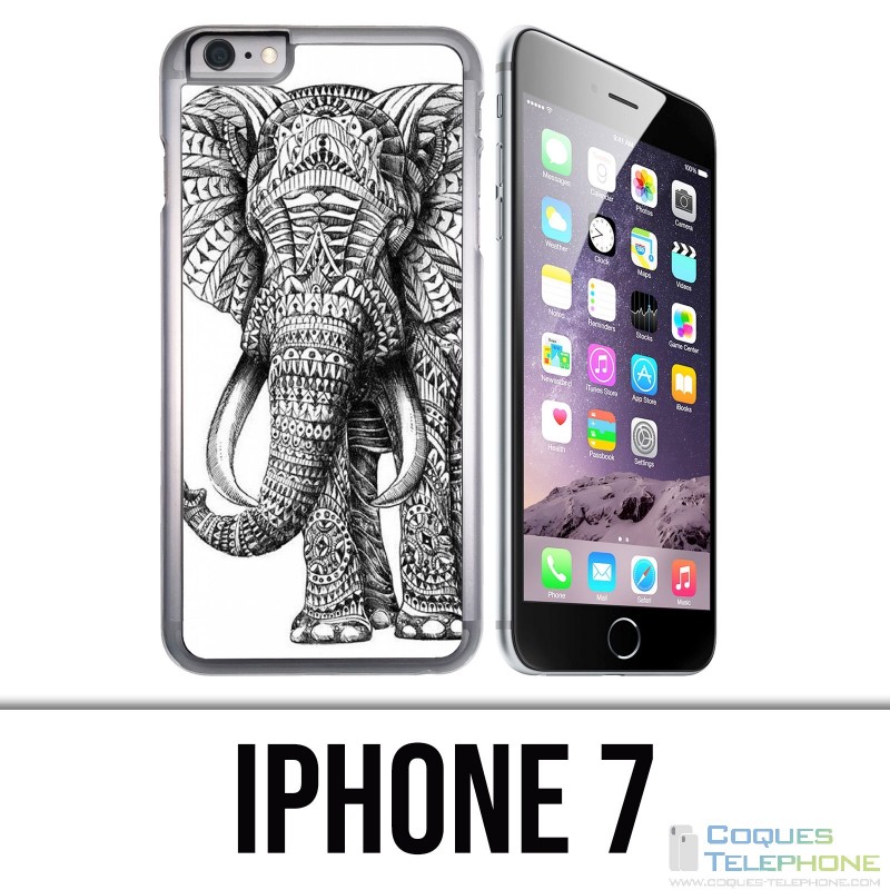 Coque iPhone 7 - Eléphant Aztèque Noir Et Blanc