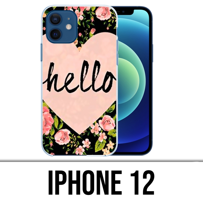 Coque iPhone 12 - Hello Coeur Rose