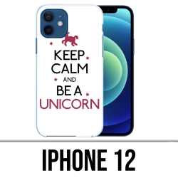 Coque iPhone 12 - Keep Calm Unicorn Licorne